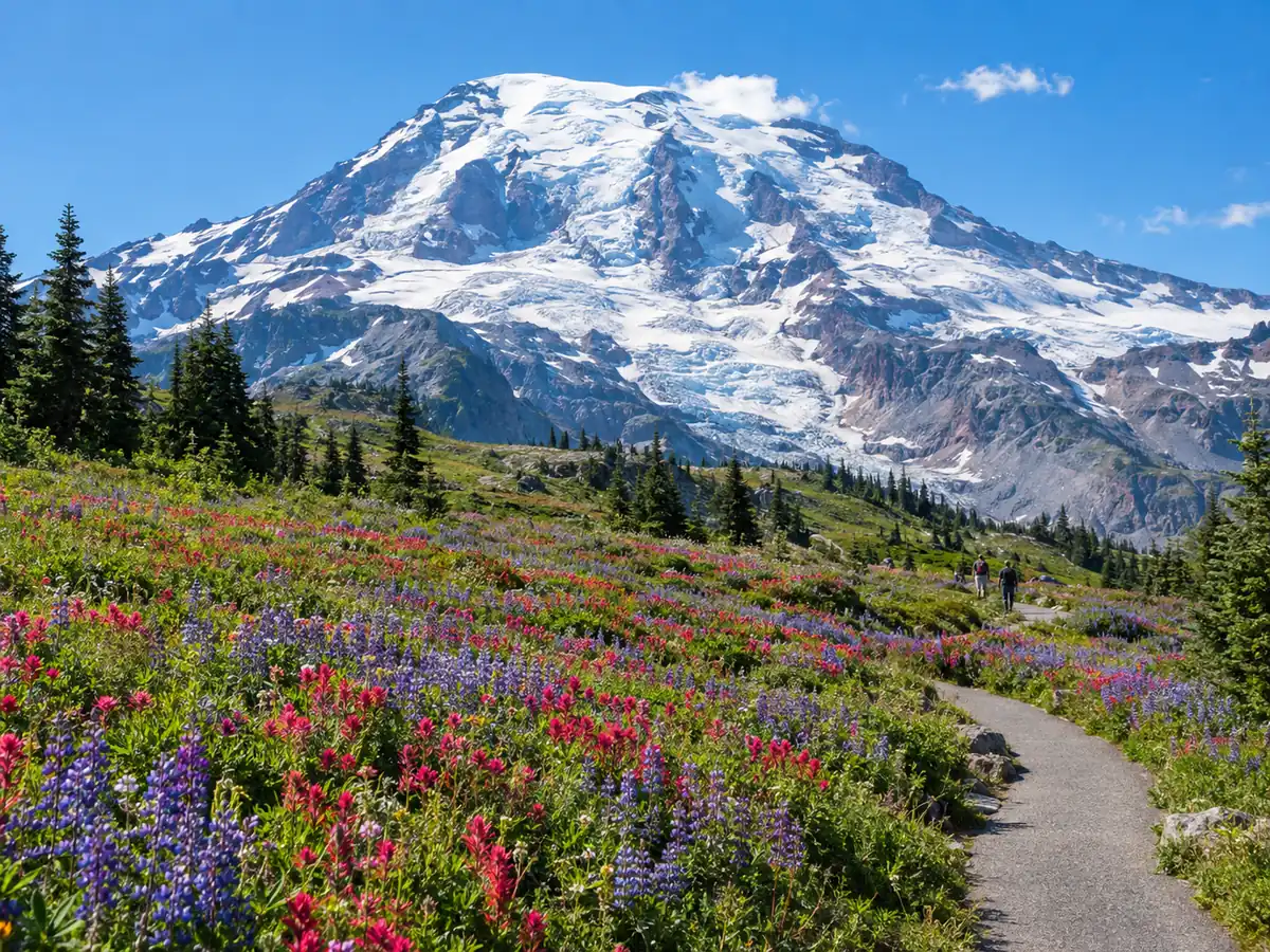 Wildflower meadows at Paradise below Mount Rainier